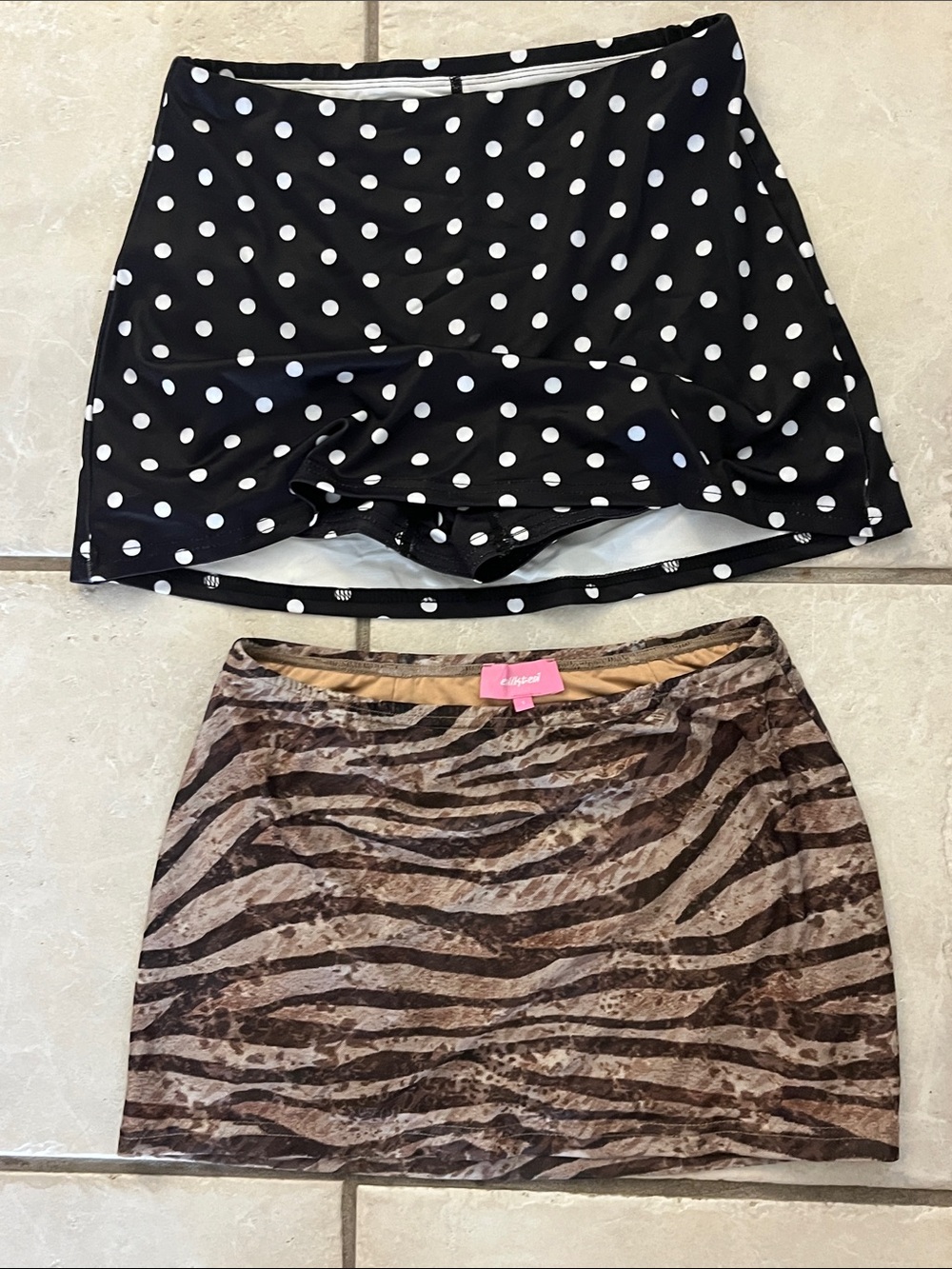 Edikted Reversible Mini Skirt — Black with White Polka Dots & Brown Animal Print